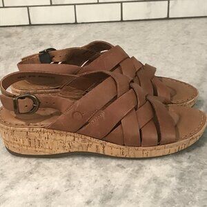 Born Sandals Womens Size 10 Brown Leather Wedge Slingback Platform BR0021205